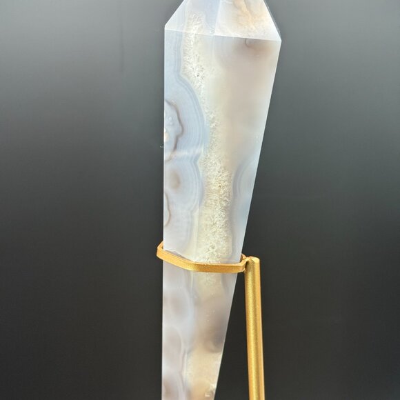 Black Flower Agate Chalcedony Druzy Asterism Wand 280g Crystal Protection Inspir - Picture 4 of 10